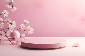 podium for showing product with pink cherry blossom