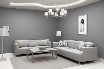 Creative Drawing Room, Wall Paint Color Primer Gray with Sofa