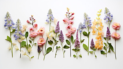 Set of spring flowers on white background