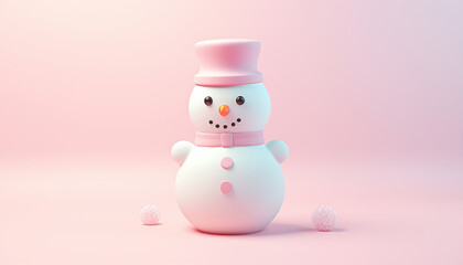 Cute snowman in winter wonderland landscape pastel colored. Christmas Snowman. Festive cute character. Realistic 3d design element In plastic cartoon style. Icon illustration cute