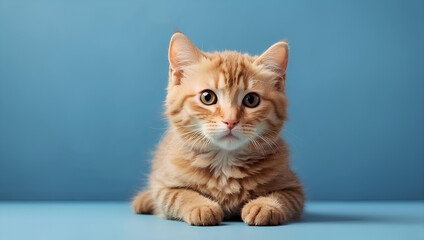 Cute banner with a cat on solid blue background. Generative AI