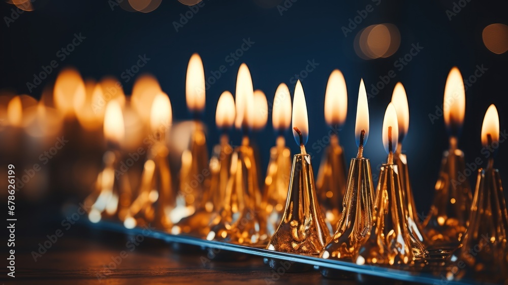 Canvas Prints Golden candles are lit on a table, AI