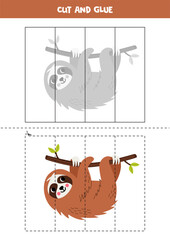 Obraz premium Cut and glue game for kids. Cute cartoon sloth.