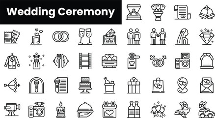 Set of outline wedding ceremony icons