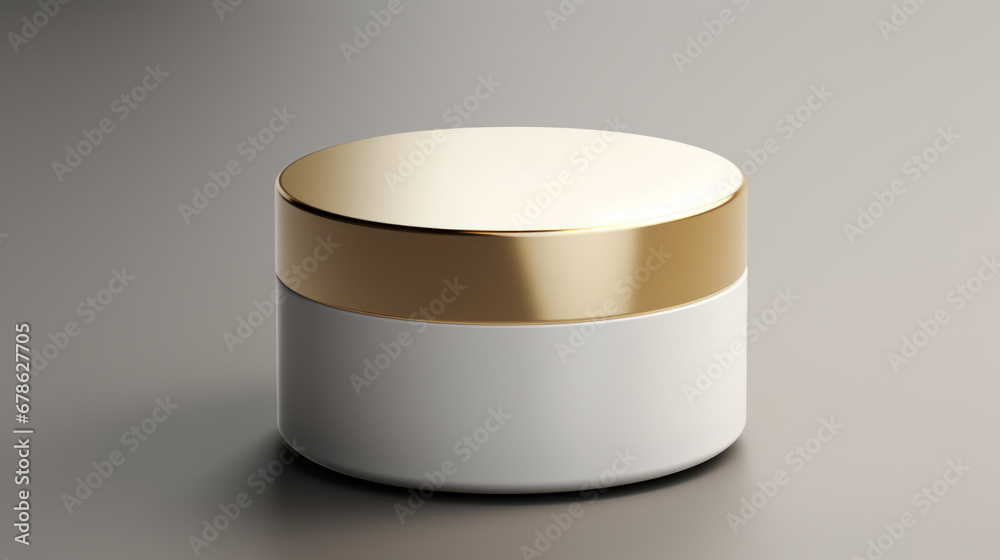 Wall mural Golden jar with white lid on a gray surface, AI