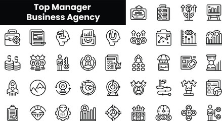 Set of outline top manager business agency icons