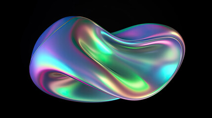 Inflated freeform 3D shapes with light and gradient holographic effects on black background created with Generative AI Technology