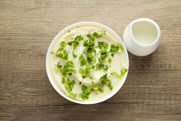 Mashed potatoes, concept of tasty and delicious food