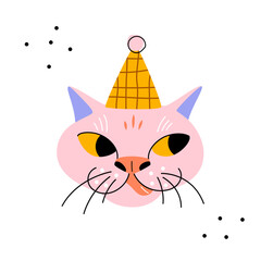 Cute hand drawn cat head isolated. Vector illustration of animal pet face