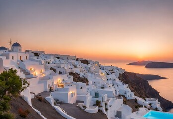 Fototapeta premium 1 - Azure Abode: Greece's Santorini Cliffside Sunset Bliss. (3)