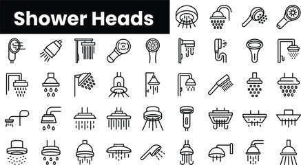 Set of outline shower heads icons