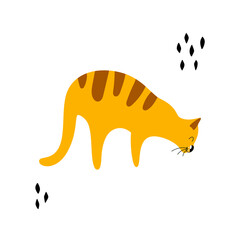 Cute cartoon cat with a birthday cap. Childish card with animals.