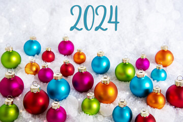 Text 2024, On Snow With Christmas Balls