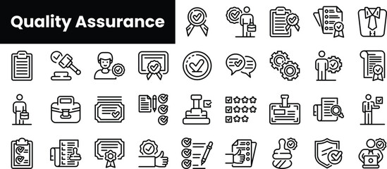 Set of outline quality assurance icons - obrazy, fototapety, plakaty