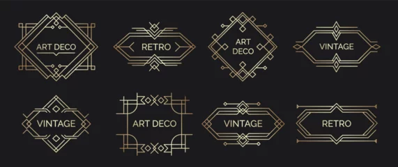 Fotobehang Art deco labels. Retro geometric shapes with elegant arabic lettering, vintage minimal emblem for luxury premium stamp. Vector isolated set © Tartila