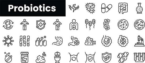 Set of outline probiotics icons