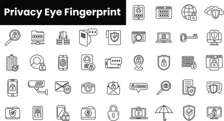 Fototapeta na wymiar Set of outline privacy eye fingerprint icons
