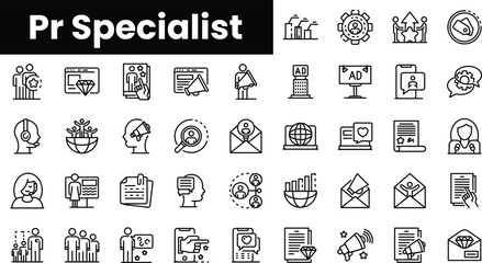 Set of outline pr specialist icons - obrazy, fototapety, plakaty