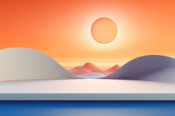 Empty podium mock up on sunset background for product promotion, brand merchandise display