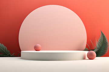 Empty 3D podium mock up on pink background for product promotion, brand merchandise display