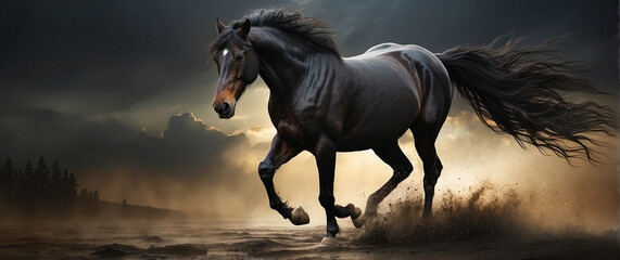 Obraz na płótnie Canvas Portrait of a horse. Wild horse running in the wild