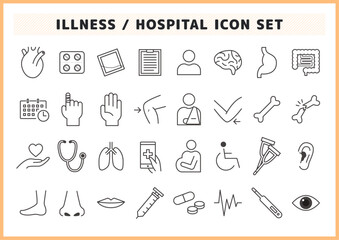 病院・病気・怪我関連や体の部位アイコンセット
