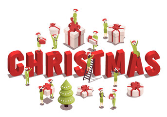 Vector illustration for christmas and new year. Celebration concept. People prepare for the holiday, prepare gifts.
