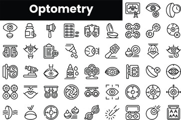 Set of outline optometry icons - obrazy, fototapety, plakaty