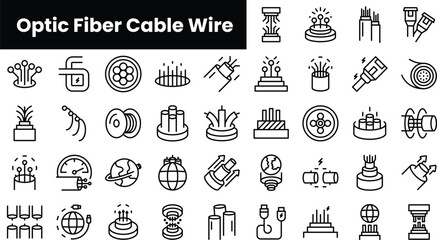 Set of outline optic fiber cable wire icons