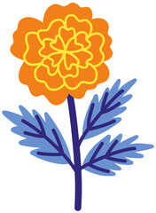 Marigold Flower with Stem and Leaves
