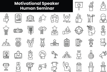 Set of outline motivational speaker human seminar icons