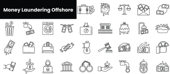 Set of outline money laundering offshore icons