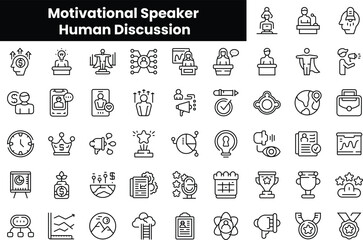 Set of outline motivational speaker human discussion icons