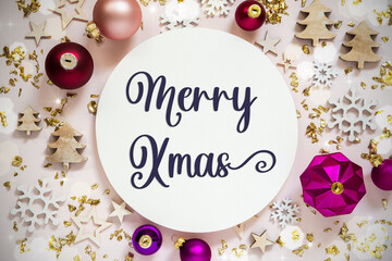 Fototapeta na wymiar Purple And Festive Christmas Background With Text Merry Xmas
