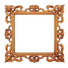 wooden photo or mirror baroque frame isolated on a transparent background, wood or timber border frame PNG mockup