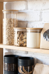 Fototapeta na wymiar Reusing Glass Jars To Store Dried Food Living Sustainable Lifestyle At Home