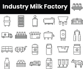Set of outline industry milk factory icons