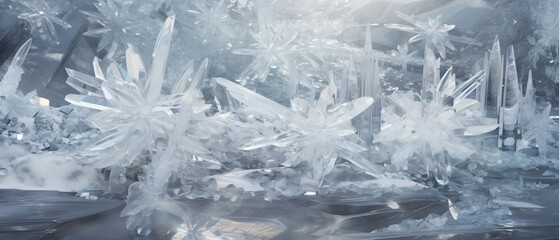 The glistening ice crystals form an enchanting texture