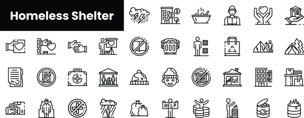 Set of outline homeless shelter icons