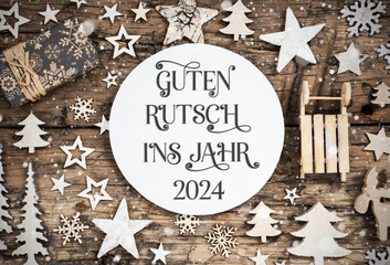 Text Guten Rutsch 2024, Means Happy 2024, Wood, Natural Christmas Decor