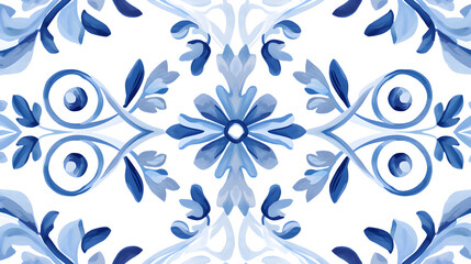 Seamless tiles background in Portuguese style. Blue and white mosaic pattern texture marble. Generative Ai. - obrazy, fototapety, plakaty