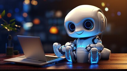 3d render of a robot with laptop