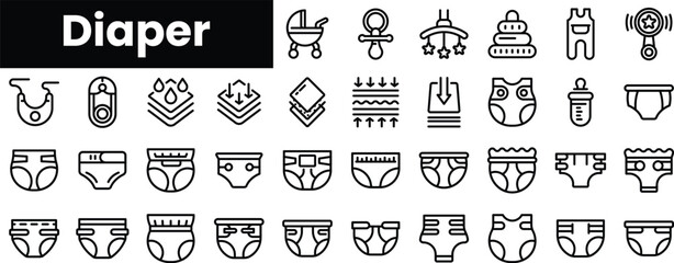 Set of outline diaper icons - obrazy, fototapety, plakaty
