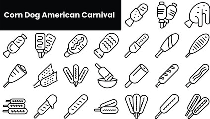 Set of outline corn dog american carnival icons - obrazy, fototapety, plakaty