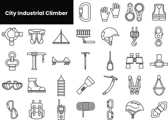 Set of outline city industrial climber icons - obrazy, fototapety, plakaty