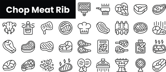 Set of outline chop meat rib icons
