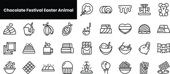 Set of outline chocolate festival easter animal icons