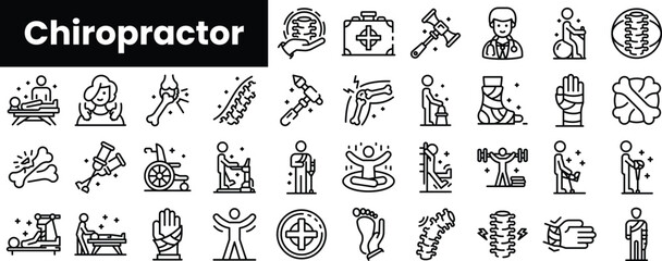 Set of outline chiropractor icons - obrazy, fototapety, plakaty