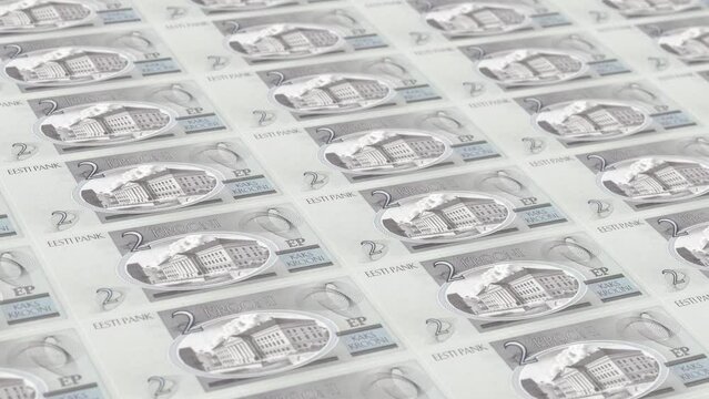 Estonia Estonian Kroon 2 Banknotes Money Printing House, Printing Twp Estonian Kroon, Printing Press Machine Print out Estonian Kroon, Being printed by currency press machine 2 Estonian