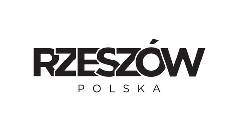 Rzeszow in the Poland emblem. The design features a geometric style, vector illustration with bold typography in a modern font. The graphic slogan lettering.